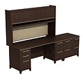 Bush Business Furniture Enterprise 72W Double Pedestal Desk with Hutch and 2 Drawer Lateral File, Mocha Cherry