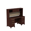 Bush Business Furniture Enterprise 60W x 24D Double Pedestal Credenza/Desk with Hutch, Harvest Cherry