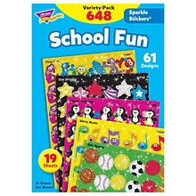 Trend Enterprises® Sparkle Stickers, School Fun Variety Pack, 648/PK, 2 PK/BD
