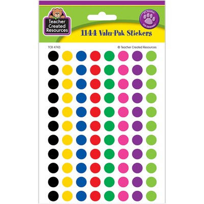 Teacher Created Resources Colorful Circles Mini Stickers, 3/8 Diameter, 1144/PacK, 6 PacK/Bundle (T