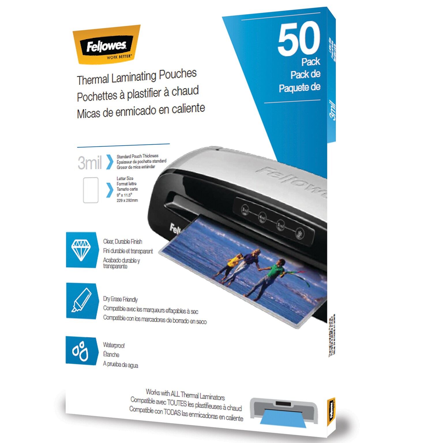 Fellowes® Thermal Laminating Pouches, 50 Pack, Letter Size, 3mil, 9 x 11.5 inches for business, educational, or craft laminating