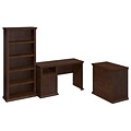 Bush Furniture Yorktown 50W Home Office Desk with Lateral File Cabinet and 5 Shelf Bookcase, Antiqu