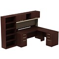 Bush Business Furniture Quantum Bundle 60W Credenza Desk with 2-Drawer Pedestal, Modern Cherry, 59 1/2W x 59 1/2D x 30H