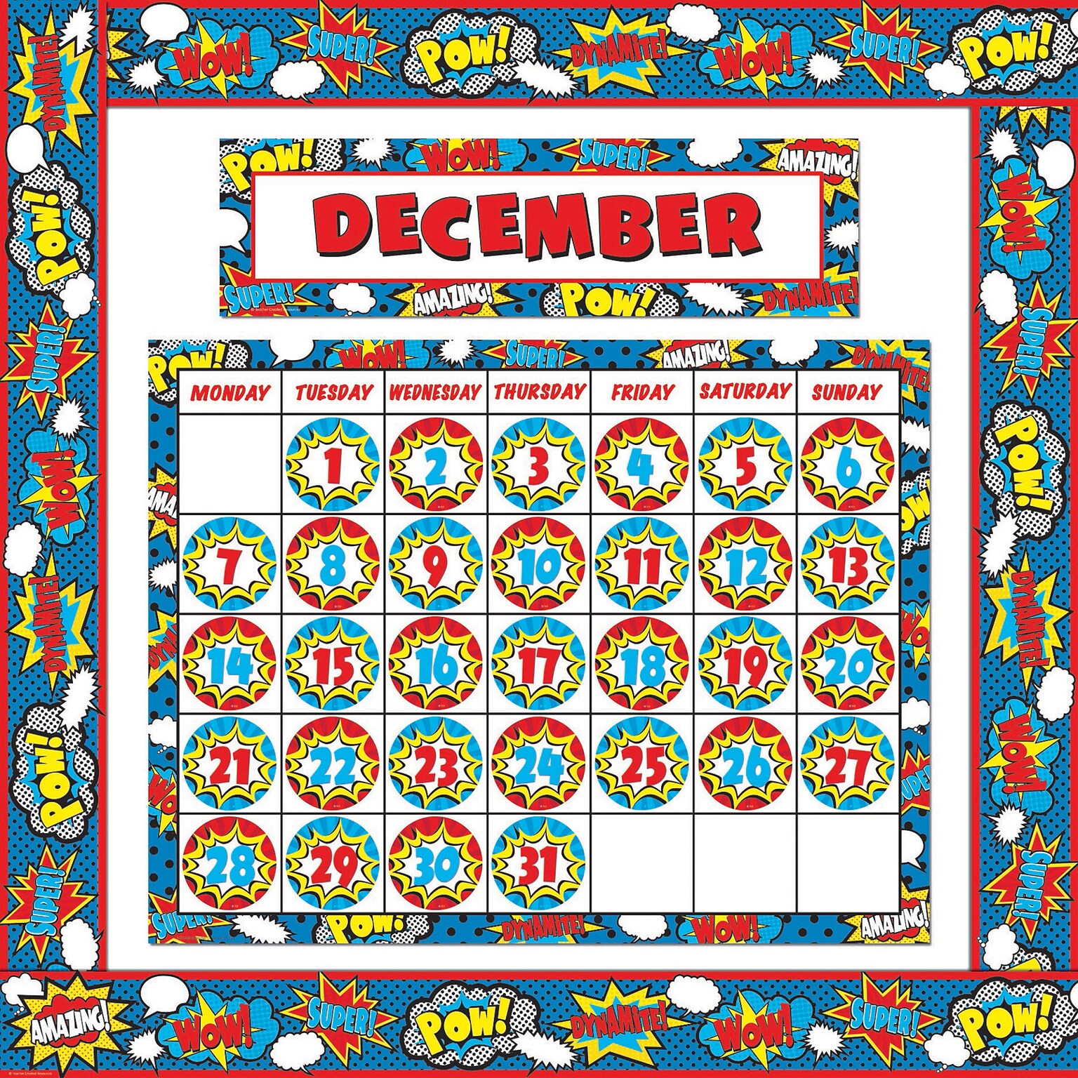 Teacher Created Resources Superhero Calendar Set, 49/Set (TCR9540)