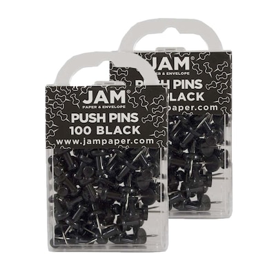 JAM Paper Push Pins, Black, 2 Packs of 100 (222419046A)
