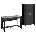 Bush Furniture Aero Writing Desk and Tall Storage Cabinet with Doors, Classic Black (AER016BK)