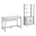 Bush Furniture Aero Writing Desk and Tall Library Storage Cabinet with Doors, Pure White (AER025WHT)