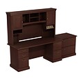 Bush Business Furniture Syndicate 72W x 22D Double Pedestal Desk with Hutch and Lateral File, Harvest Cherry