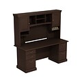 Bush Business Furniture Syndicate 72W x 30D Double Pedestal Desk with Hutch, Mocha Cherry