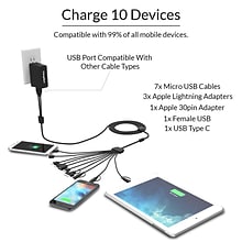 ChargeTech Universal Multi-Charging Cable Squid, 10 Cables, Black (V10)