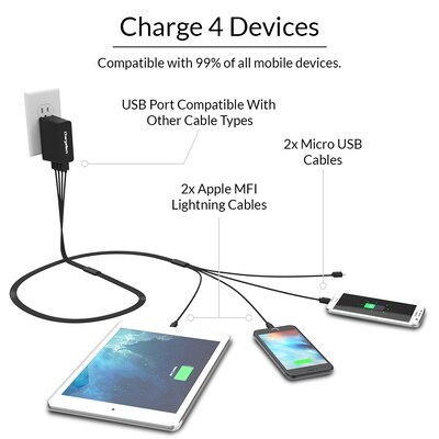 ChargeTech Universal Multi-Charging Cable Squid, (4) Braided Cables, 6 (V4)