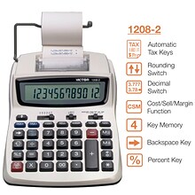 Victor 1208-2 12-Digit Desktop Calculator, White
