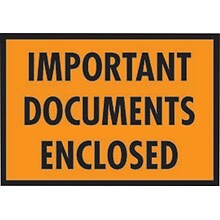 Packing List Envelopes, 5-1/4 x 7-1/2, Orange Full Face Important Document Enclosed, 1000/Case