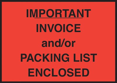 Packing List Envelope, 4-1/2 x 6, Red Full Face Important Invoice/Packing List Enclosed, 1000/Ca