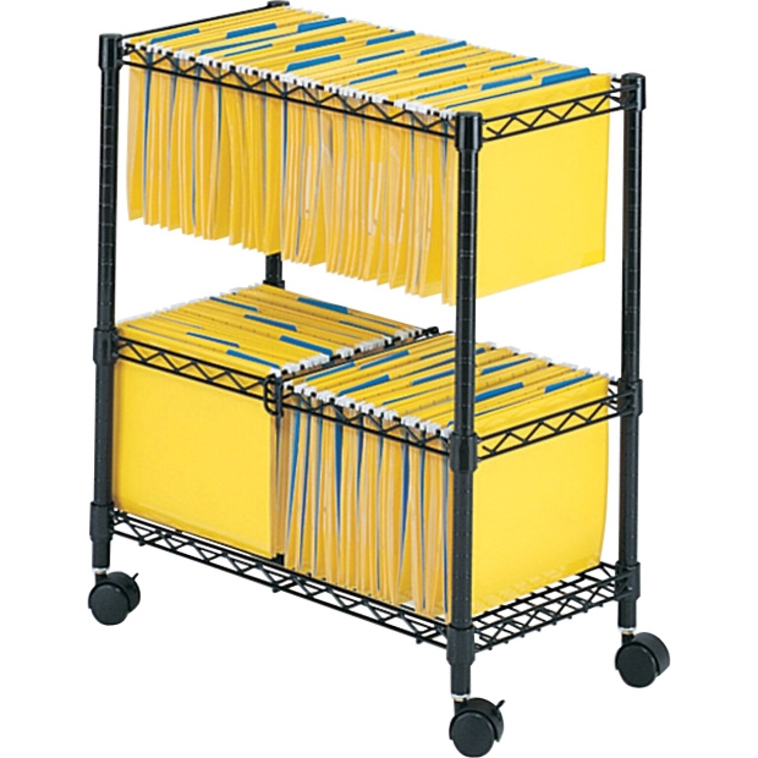 Safco 2-Shelf Metal Mobile File Cart with Swivel Wheels, Black (5278BL)