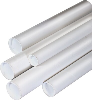 Round Mailing Tubes; White with Plastic End Caps; 50/Case, 2x30