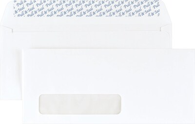 Staples EasyClose Left Window #10 Envelopes, 4 1/8 x 9 1/2, White, 500/Box (381936/17041)
