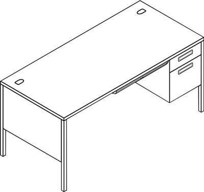 HON® Metro Classic Right Pedestal Desk, 1 Box/1 File Drawers, 66W, Mahogany Laminate, Charcoal Fini