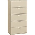 HON® Brigade® 500 Series 5 Drawer Lateral File Cabinet, Letter/Legal, Putty 36W (HON585LL)