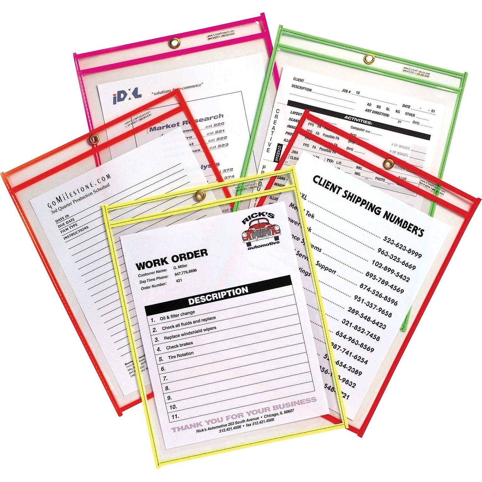 C-Line Stitched Shop/Job Ticket Holders, 9 x 12, Neon, 10/Pack (43920)