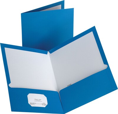 Staples® Two-Pocket Laminated Portfolios, Light Blue, 10/Pack (13373-CC)