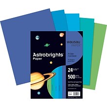 Astrobrights Wausau 8.5 x 11, Colored Paper, 24 lbs., Assorted Cool Colors, 500 Sheets/Ream (WAU20