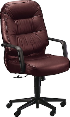 HON Pillow-Soft 2090 Executive/Office Chair, Leather, Burgundy, Seat: 22W x 18 1/2D, Back: 22W x