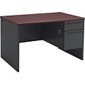 HON 38000 Series Freestanding Right Single Pedestal Desk, Mahogany/Charcoal, 29 1/2H x 48W x 30D