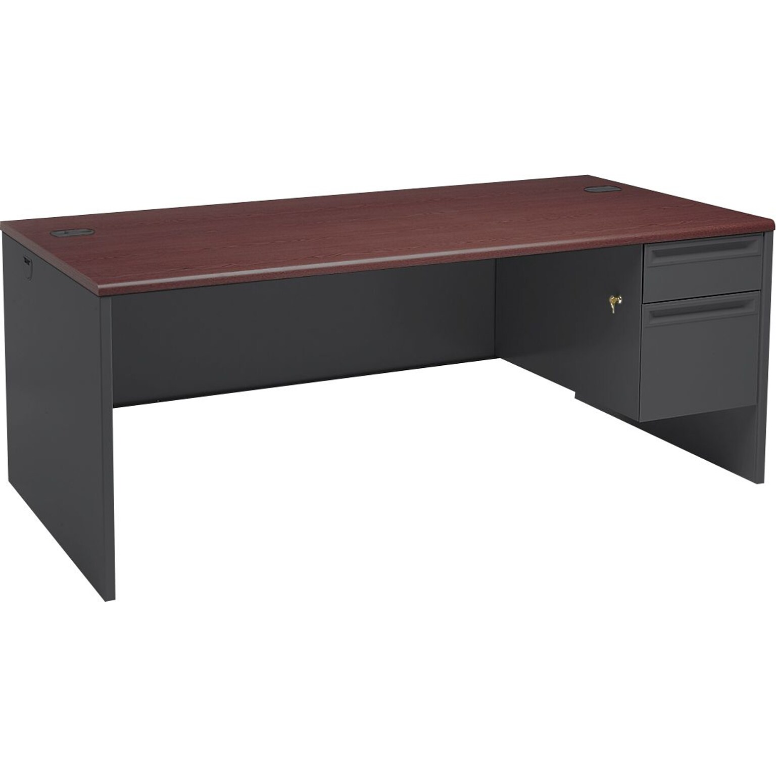 HON® 38000 Series 72 Right Pedestal Desk, Mahogany/Charcoal (H38293RNS)