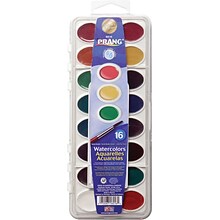 Prang Semi-Moist Washable Watercolor Paint with Brush, Assorted Colors, 16 Colors/Set (16016)