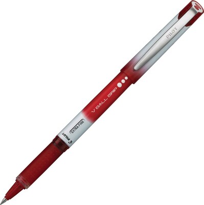 Pilot VBall Grip Rollerball Pens, Extra Fine Point, Red Ink, Dozen (35472)