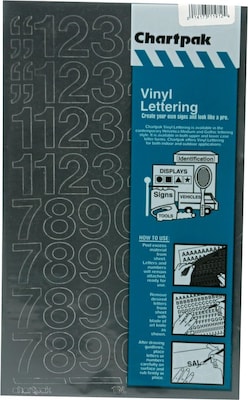Numbers, Press-On Vinyl, Self-Adhesive, Indoor/Outdoor, Black, 1, 44/Pack