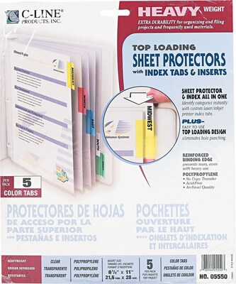 C-Line Heavyweight Sheet Protectors, 8-1/2 x 11, Assorted Colors, 5 Tab, 5/Set (5550)