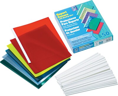 C-Line No-Punch Report Covers for 8 1/2 x 11 Sheets, Assorted Colors, 50/Bx (CLI32550)