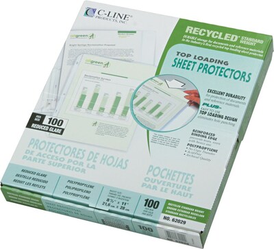 C-Line Recycled Lightweight Sheet Protectors, 11 x 8-1/2, Clear, 100/Box (62029)
