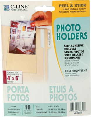 C-Line Peel & Stick Photo Holders for 3 x 5 & 4 x 6 Photos, Clear, 10/Pack (CLI70346)