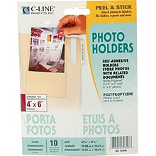 C-Line Peel & Stick Photo Holders for 3 x 5 & 4 x 6 Photos, Clear, 10/Pack (CLI70346)