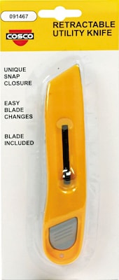 Cosco® Plastic/Steel Retractable Blade Utility Knife With Snap Closure, Yellow