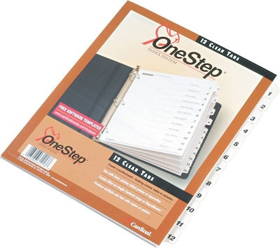 Cardinal® OneStep® Printable Table of Contents and Dividers, 12-Tab, White, 1/St