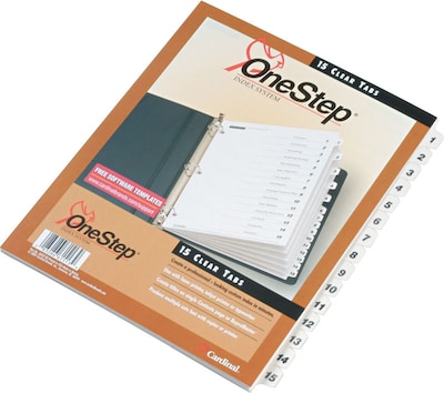 Cardinal® OneStep® Printable Table of Contents and Dividers, 15-Tab, White, 1/St