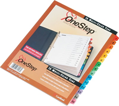 Cardinal® OneStep® Printable Table of Contents and Dividers, 15-Tab, Multicolor, 1/St
