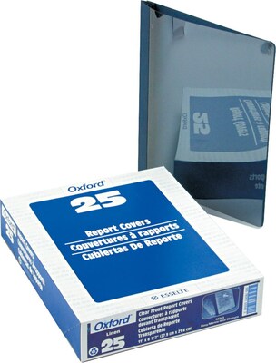 Oxford® Clear Front Report Covers with Linen Finish, Navy, 8 1/2 x 11, 25/Bx