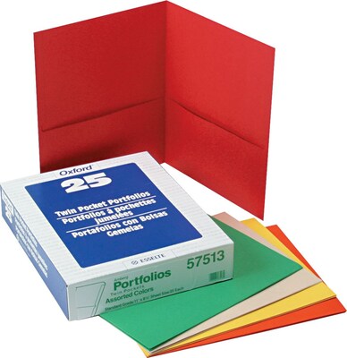 Oxford 2-Pocket Presentation Folders, Assorted Colors, 25/Box  (OXF 57513)