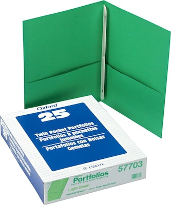 Oxford Twin Pocket Portfolio with Fasteners, Light Green, 8 1/2 x 11, 25/Bx