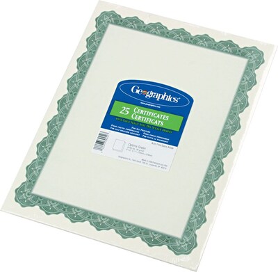 Geographics Certificates, 8.5 x 11, Green, 25/Pack (GEO39452)