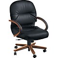 HON® 2190 Series Pillow-Soft™ Executive Leather Mid-Back Chairs, Harvest Oak Finish, Black Leather