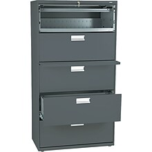 HON® Brigade 600 Series Lateral File Cabinet, A4/Legal/Letter, 5-Drawer, Charcoal, 19 1/4D (685LS)