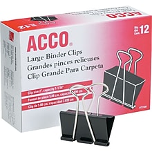 ACCO® Large Binder Clips, Non-Slip Grip, Dozen (72100)