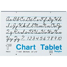 Pacon Two-Hole Punched Chart Tablet with Cursive Cover, 24 x 16, Ruled, 30 Sheets/Pk