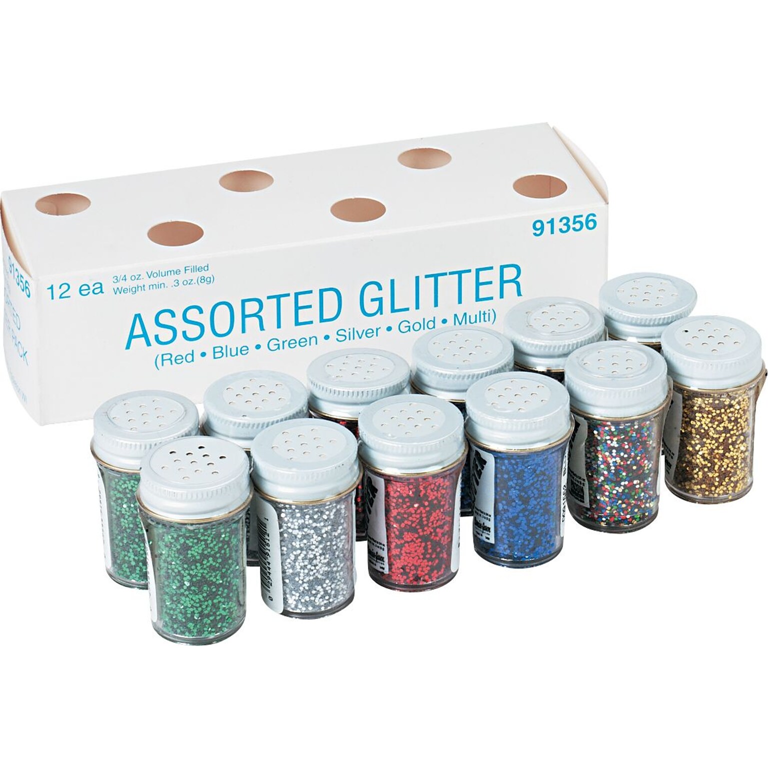 Glitter; With Shaker Tops, 3/4 Oz, 12/PK, Assorted Colors